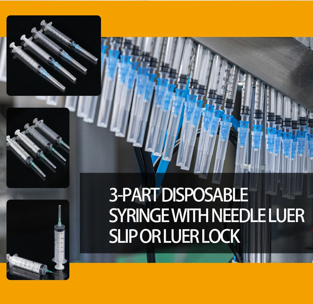 Medical Products Disposable Plastic 3 Parts Luer Slip Luer Lock Injection Syringe with Needle