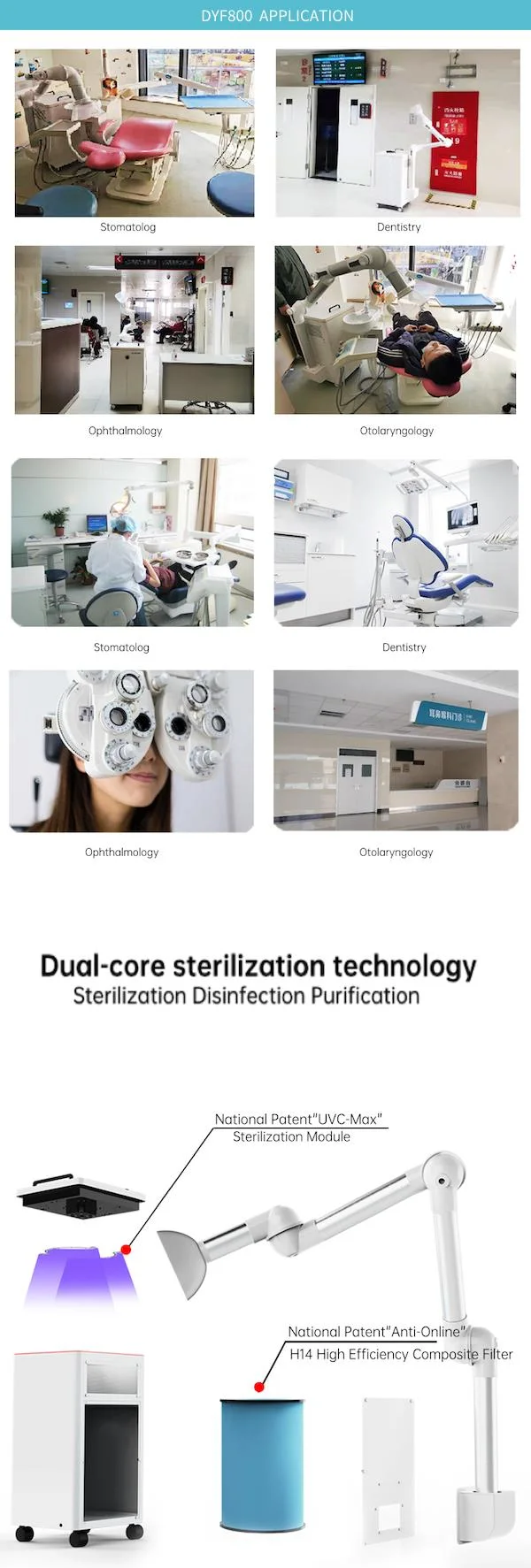 Hospital Dentistry Oral Specialized Avoiding Cross Infection UVC-LED Sterilization Anti Viruses&Bacteria Air Disinfector Sterilizer Medical Dental Device