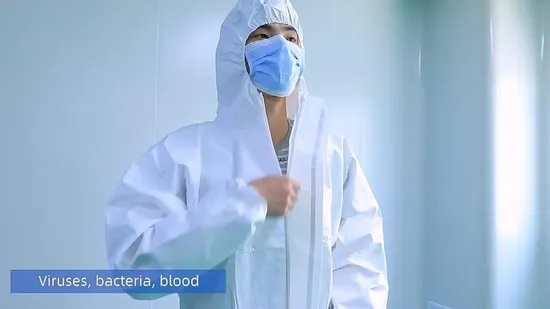 使い捨てつなぎ服、PP + PE 不織布医療用防護服、CE OEM/ODM が利用可能